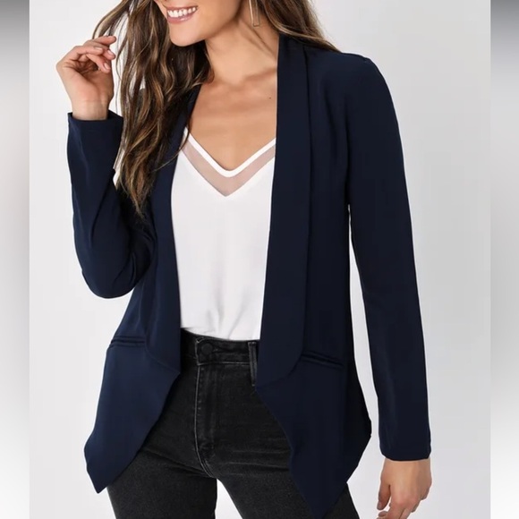 Lulus Miss Punctuality Navy Blue Lightweight Blazer Sz S Minimalist Office - Picture 1 of 5